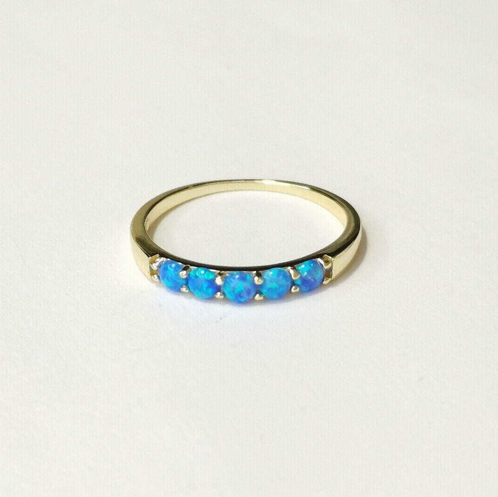 Blue Opal 14k Gold band stacking ring size 8